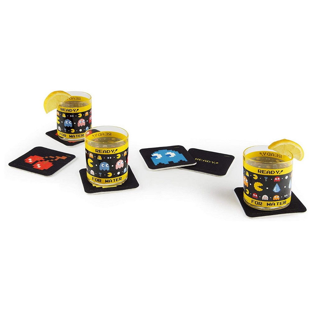 PAC MAN set of 6 washable black polyester coasters Excelsa